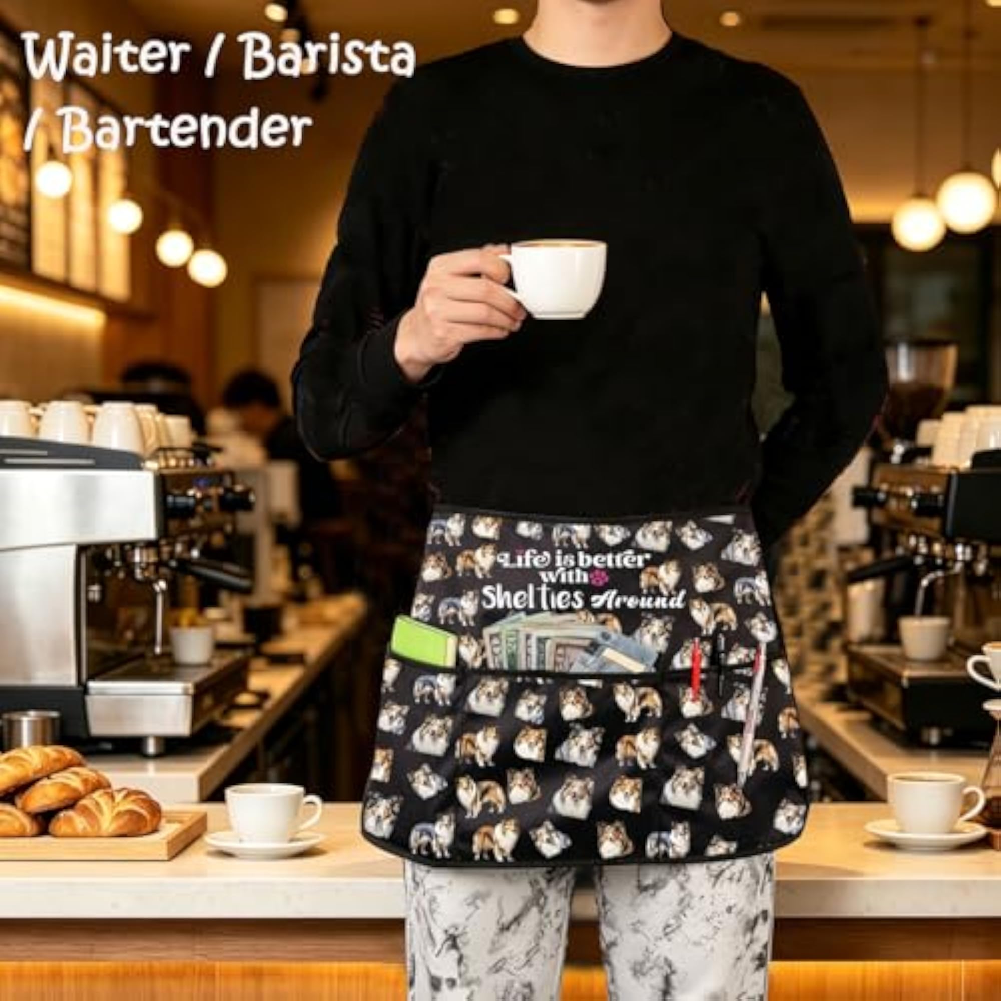 Sheltie Gifts Dog Mom Waist Apron with 3 Pockets