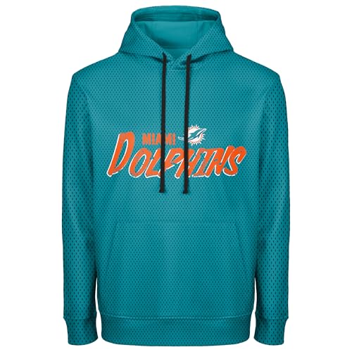 FOCO NFL Mens Officially Licensed Team Wordmark Distressed Performance Sideline Pullover Sweatshirt Hoodie - Miami Dolphins - Aqua - (Large)