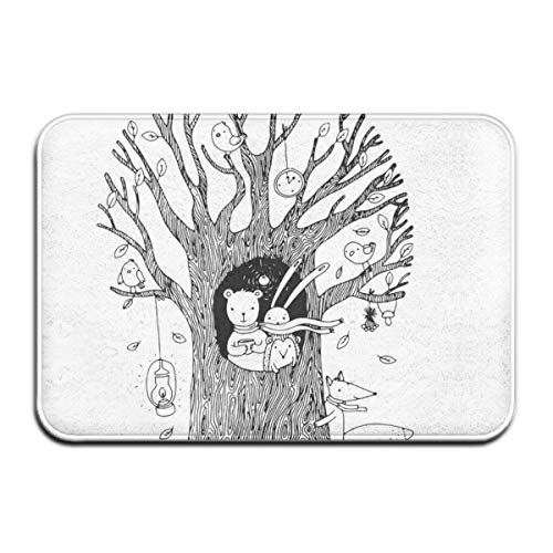 NB Autumn Tree Bear Hare Hedgehog Fox and Birds - Felpudo lavable para interior y exterior (superabsorbente)