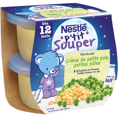 Nestlé Bébé P'tit Souper Crème de Petits Pois Petites Pâtes - Plat Légumes et féculents dès 12 mois - 2 x 200g