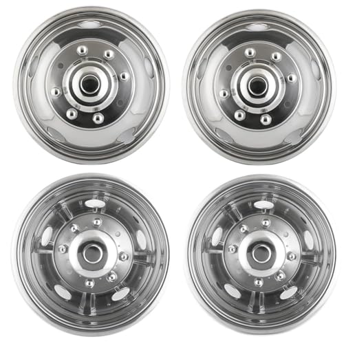 Image of 4pcs 19.5 inch Front Rear Polished Stainless Steel Dually Wheel Simulators,8 Lug 5 Hand Hole Snap On HubCaps,Nice Looking Skins Liners Bolt On Wheel Covers Fit for 1999-2002 Ford F450 F550 Super Duty