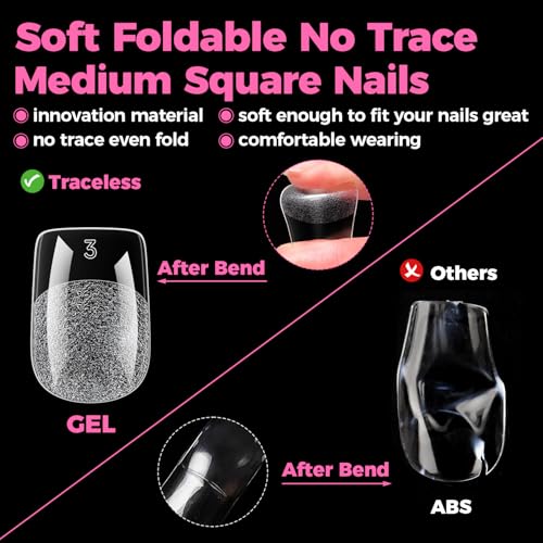 Image of UNA GELLA Gel Nail Tips Square Short, 15 Sizes Short Square Press on Nails, Pre Etched 300pcs Soft Gel Fake Nails Full Cover For Nail Extension Home DIY Salon for Flat & Curved Nail Beds