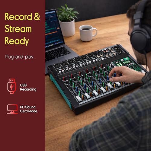 Image of Pyle 10 Channel Audio Mixer - 6 XLR Combo Mic Inputs, Bluetooth Studio Mixer /DJ Controller with DSP Digital Effects, USB-A In with MP3 Player, PC Recording, LED Level Meter, Smooth Dials and Faders