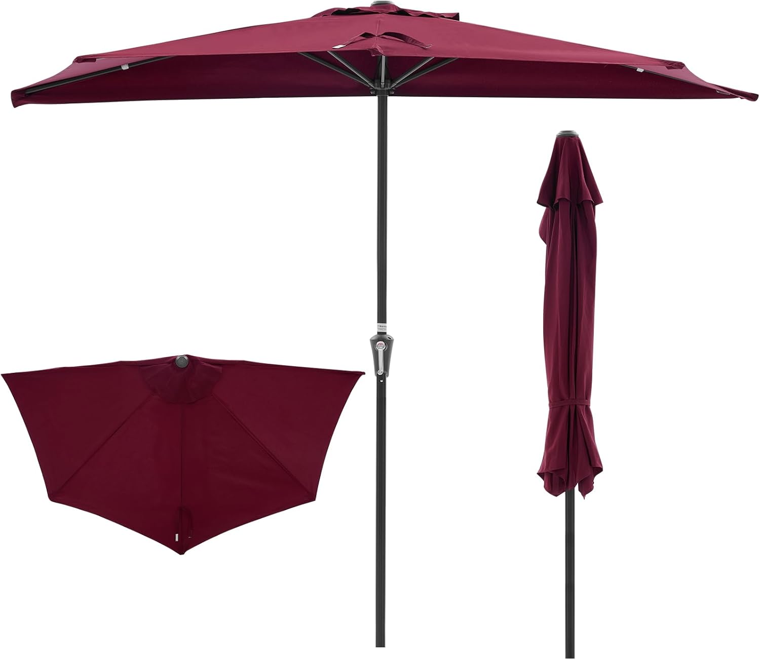 NEWBULIG 9FT Half Patio Umbrella with Easy Crank, UV Protection, 5 Ribs Outdoor Half Umbrellas with Fade Resistant Fabric for Balcony/Apartments/Backyard/Garden/Deck