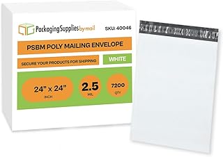 PSBM Poly Mailers, 24x24 Inch, 7200 Pack, 2.5 Mil Thick, Shipping Envelope Mailers, White/Grey, Self Seal and Peel Strip