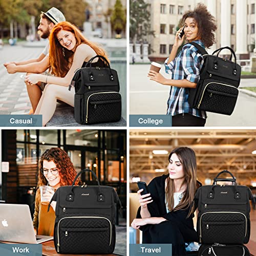 Lovevook Laptop Backpack For Women, Quilted Fashion Business Computer Backpacks Travel Bags Purse Teacher Doctor Nurse Work Backpack With Usb Port Fits 15.6-Inch Laptop, Black #TOP5