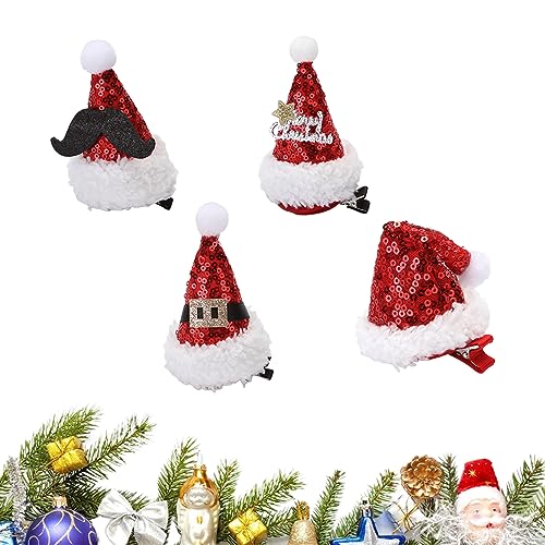 Haarspange Weihnachtsmütze 24 Haarspange Für Weihnachten,Haarspangen Weihnachten,4 Stück Mini...