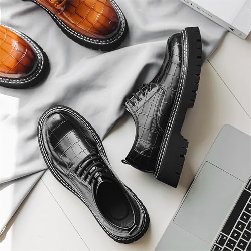 Men's PU Leather Platform Chunky Lace-Up Loafers Classic Round Toe Lug Sole Business Casual Formal Work Shoes3