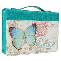 Blue Botanic Butterfly Blessings &#34;Grace&#34; Bible / Book Cover - Ephesians 2:8 (Medium)