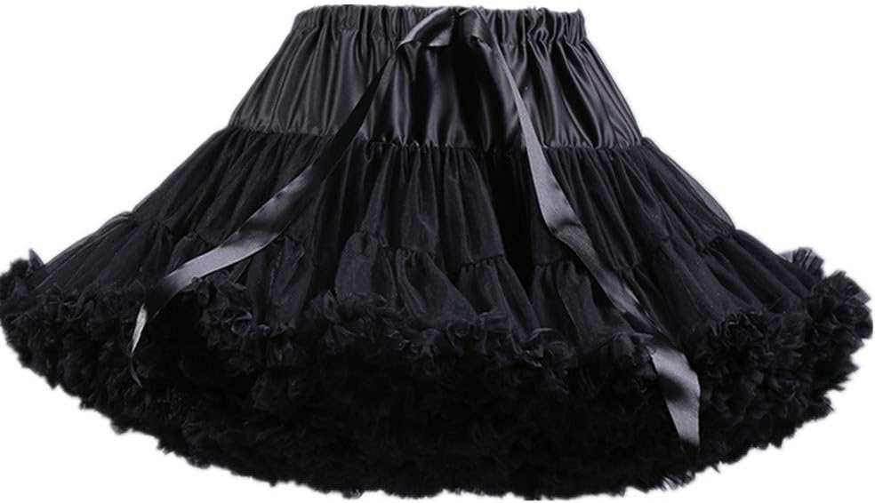 Womens 3-Layered Pleated Tulle Petticoat Tutu Puffy Party Cosplay Skirt(Black)
