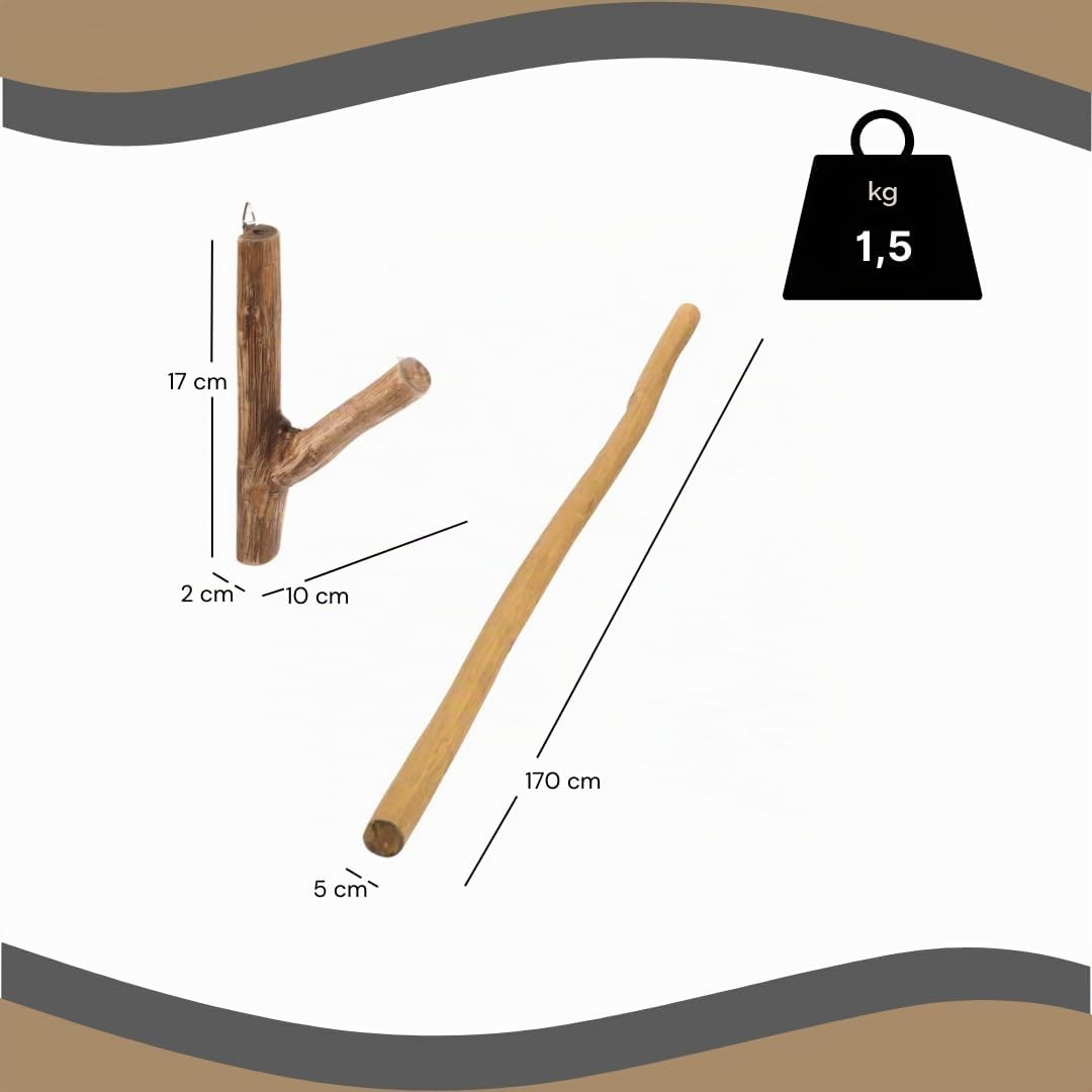 HOLZ STANGE Vara | Teakholz, 165 cm mit Wandhaken | Ast Aufhänger, Teak Gardinenstange, Treibholz Vorhangstange, Garderoben Stange