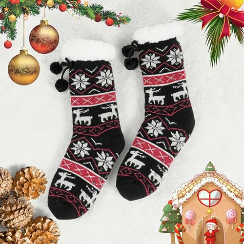 Image of BenSorts Women Thick Christmas Slipper Socks Non Slip Grippers Size 6-10