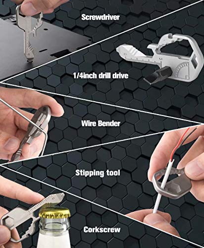 24- in-1 Key Shaped Pocket Tool, multitool key with key chain, Outdoor keychain tool for Drill Drive, Screwdriver, file, Bottle Opener, Wrench, Ruler, Wrench, Stripping, etc (Silver)