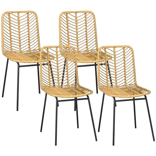 Homcom Conjunto De 4 Sillas De Comedor De Ratán Sintético Sillas De Cocina Con Patas De Acero Para Salón Balcón Terraza Carga 120 Kg Natural Homcom Conjunto De 4 Sillas De Comedor De Ratán Sintético Sillas De Cocina Con Patas De Acero Para Salón Balcón Terraza Carga 120 Kg Natural