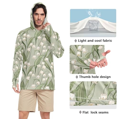 Wudan Art Lily Gray Green Mens Hoodies Shirts Long Sleeve Active Wear UPF 50+ Sport Shirt S4