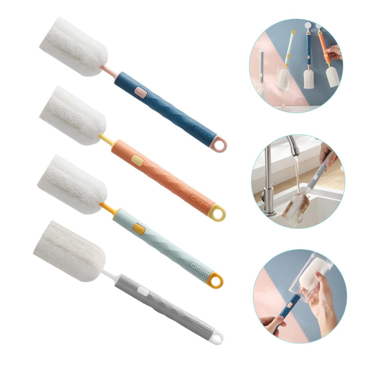 HEMOTON 4pcs Long Handle Bottle Cleaner Foam Cleaner Bottle Cup Brush Bottle Cleaner for Bottle Drink Milk Bottle Cleaning Brush for Bottles Pp