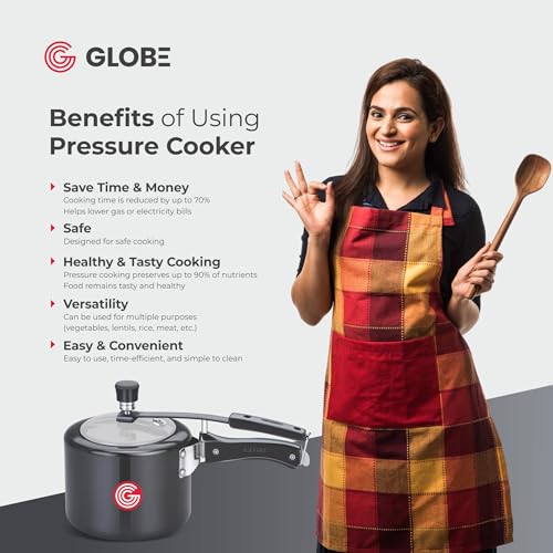 Image of Globe Brio 2 Litre Hard Anodised Inner Lid Induction Base Pressure Cooker (Black) BIS Certified And ISI Certified |6 Years Warranty