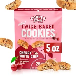 Cooper Street Twice Baked Cherry White Chip Biscotti Cookies – Light and Crispy Coffee Cookie Bites – Traditional Low Calorie Italian Snacks for Adults & Kids – Kosher, Dairy, Peanut & Soy Free – 5oz