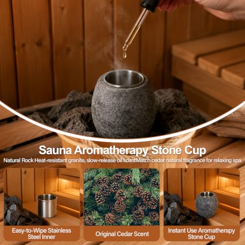 11 Pcs Sauna Accessories Set, Canadian Red Cedar 4L Wooden Sauna Bucket Kit - Image 4