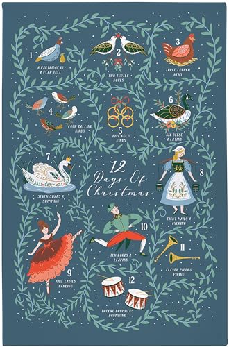 Ulster Weavers - Strofinaccio con i dodici giorni di Natale (74 x 48 cm) - 100% cotone - lavabile - Strofinaccio con calendario natalizio - Strofinaccio per conto alla rovescia natalizio - Accessori e