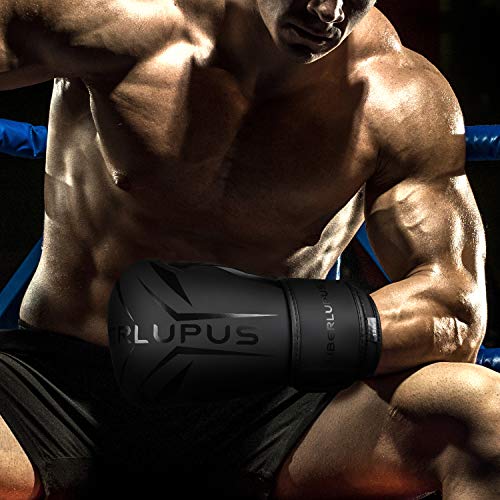 Liberlupus Cool Style Boxing Gloves for Men & Women, Boxing Training Gloves, Kickboxing Gloves, Sparring Gloves, Heavy Bag Gloves for Boxing, Kickboxing, Muay Thai, MMA (Black, 14 oz)