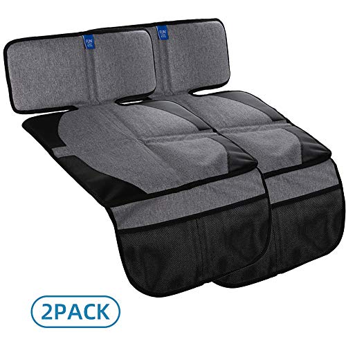Funbliss Car Seat Protector for Baby Child Car Seats - Auto Seat Cover Mat for Under Carseat with Thickest Padding to Protect Leather & Fabric Upholstery (2Pack,Grey)