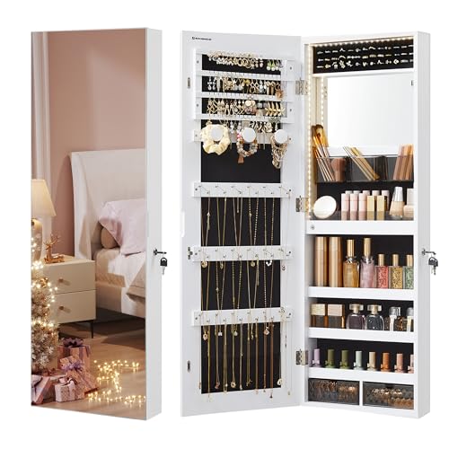 SONGMICS Mirror Jewelry Cabinet Armoire Organizer, Wall or Door Mount Storage Cabinet with...