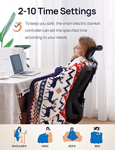 Westinghouse Electric Blanket Queen Size, Soft Flannel to Sherpa Heated Blanket with10 Heating Levels & 1 to 12 Hours Heating Time Settings, Fast Heating, Machine Washable, 84 * 90 Inch