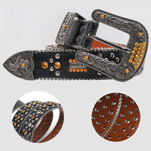 Ceinture cuir de vachette à rivets strass style punk rock - 3