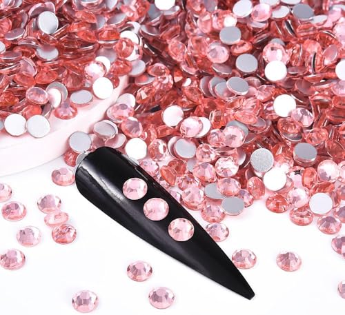 Image of 2880pcs Glass Flatback Rhinestones for Nail Art Crafts, Multi-Size Round Crystal Gems for DIY Decoration 2-4.8mm SS6-20 Peach Pink