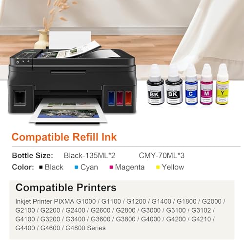 Image of CANOFF Gi 490 Multicolor Refill Ink 790 Use for Canon PIXMA G1000, G1010, G1100, G2000, G2002, G2010, G2012, G2100, G3000, G3010, G3012, G3100 Printers Ink |2Black+Tri Color Combo Pack