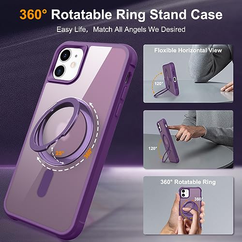Image of Compatible with iPhone 11 Case with Stand 6.1 inch,Purple | Matte Translucent Phone Case for iPhone 11,360 Magnetic Ring Stand,Compatible Mag-Safe,Military Grade Protection