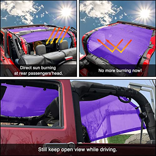 Shadeidea Sunshade Top for Jeep Wrangler JL 2 Door (2018-2023) Sun Shade Front and Rear Trunk - Purple Mesh Screen Soft Roof Top Sunroof Cover UV Blocker with Grab Bag - 10 Year Warranty - Thumbnail 2