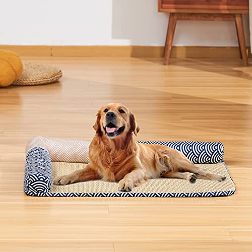 Dog Cooling Mat, Summer Pet Cooling Mat & Sleeping Pad For Dogs Cats Rattan Mat Breathable Pet Self Cooling Blanket Dog Crate Sleep Mat, Easy Carry Clean #TOP12