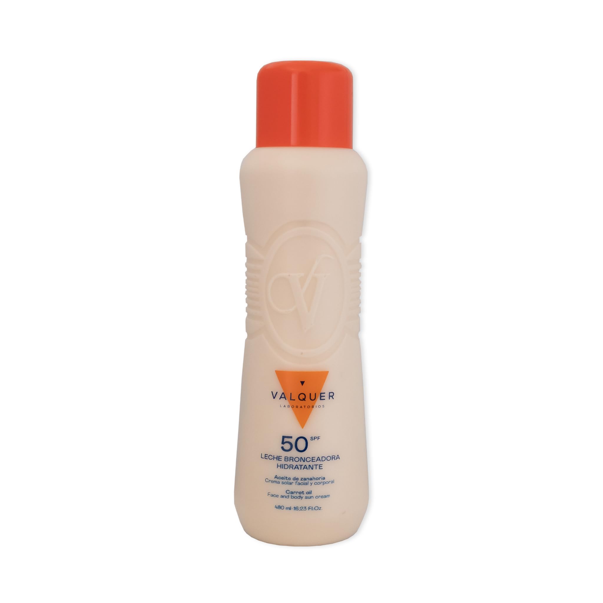 Valquer Leche Hidratante Bronceadora de Zanahorias SPF 50. Uso Facial y Corporal. Protección Solar Alta. Bronceado Natural - 500 ml
