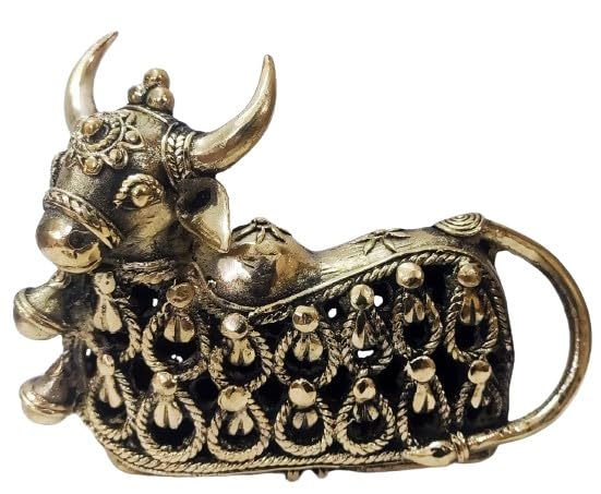 Brass Handmade Dhokra Jali Nandi Statue for Home Decor/Home Temple/Gift Item, Gold, 260124s