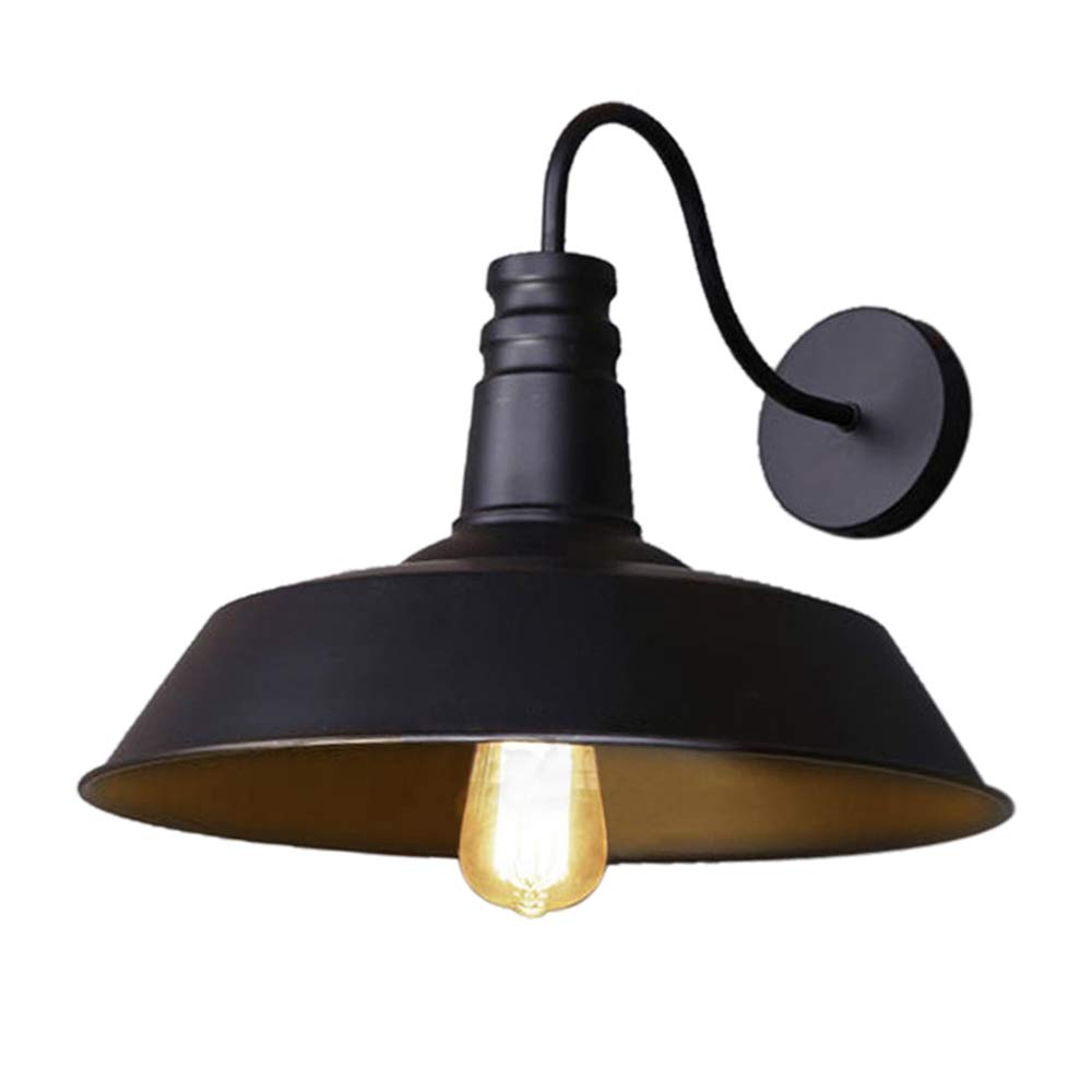 OZBMA Wall Mounted Light American Country Loft Lamp Retro Old Industrial Pot Cover Metal Shade with Vintage Wrought IRO for Bar Cafe E27 Edison Bedside Sconces Reading (Black Diameter 36cm)