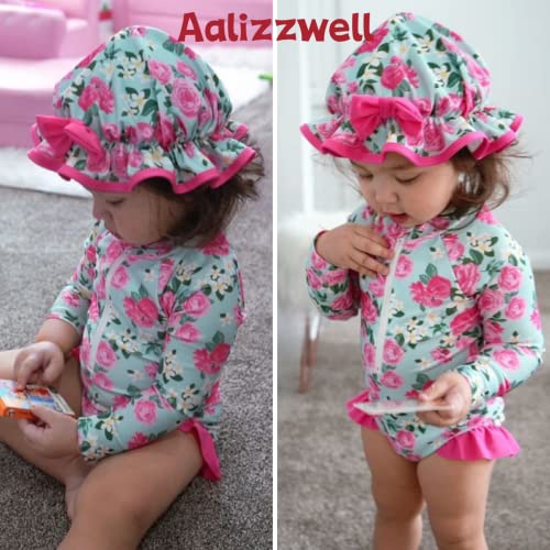 Image of Aalizzwell Baby Girls Long Sleeve One Piece Swimsuit with Hat