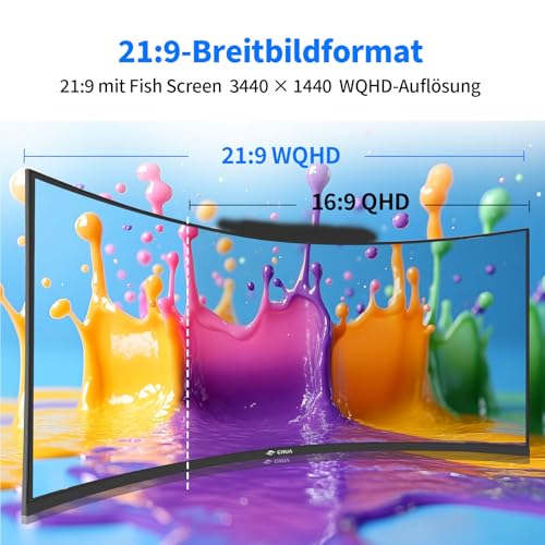 CRUA 34 Inch Curved Gaming Monitor, 21:9 WQHD 3440x1440 165/180Hz 1500R Ultrawide Computer Monitor Support Freesync,PBP, HDMI 2.0 & DP 1.4, Wall Mountable/Tilt Adjustable-Black 5