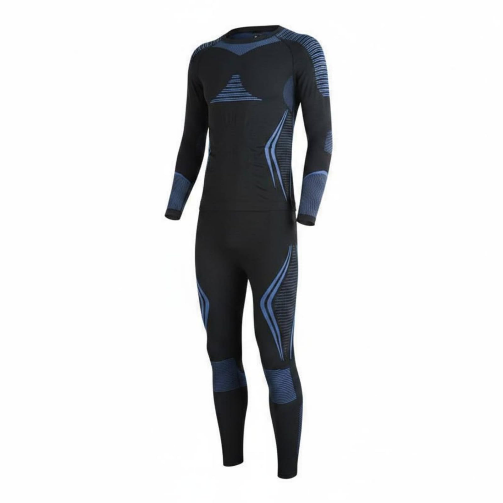 Conjunto Térmico de Manga Larga Secado Rápido Camiseta y Pantalón Térmicos Costuras Planas Malla Térmica para Hombres, Mujeres, Esquí, Azul, Negro Y Azul, XL