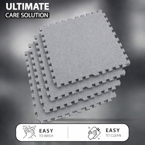 Image of EASY HOME Gym Mats for Floor for Home and Living Room, Interlocking Rubber Floor Gym Mat for Exercise, Super Absorbent EVA Foam Workout Mat- 60x60cm - 12mm Thickness, Grey (Pack of 24-96 Sq Ft Area)