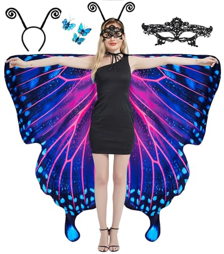Aimeiar Disfraces de Halloween para adultos, disfraz de alas de mariposa, disfraces de Halloween para adultos, capa de mariposa de doble cara para adultos, chal para mujer