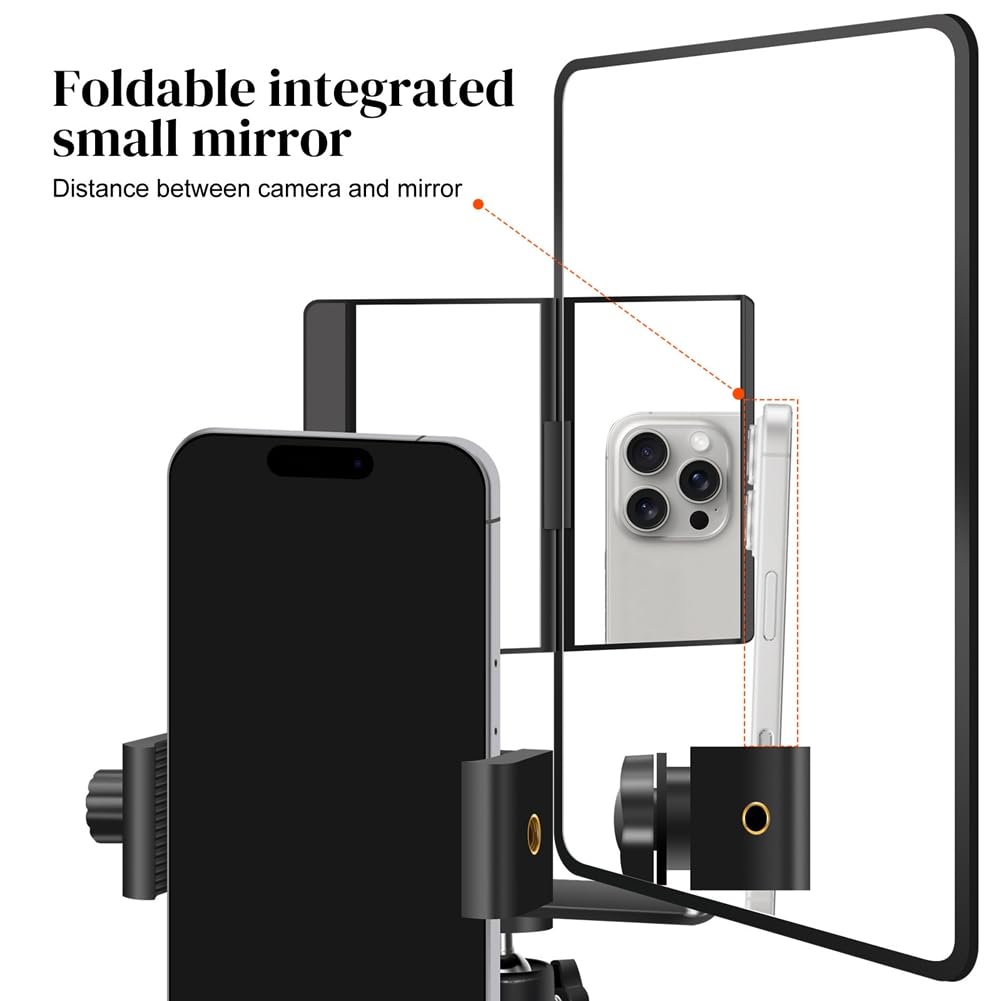 Soporte de Escritorio Redondo para Teléfono Móvil, Ideal para Transmisiones en, con Espejo, Cámara Trasera y Soporte para Selfies.