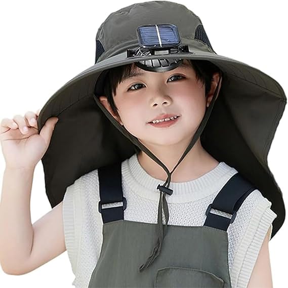 Wide Brim Solar Fan Hat for Kids, Sun Hat with Solar Fan for Children Outdoor Wide Brims,Solars & USB Charging for Kid