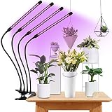 Lampe de culture LED pour plantes, lumière rouge et bleu, spectre 80 W, 4 têtes, 10 réglages de luminosité, col de cygne réglable, minuteur automatique 3 9 12 H, 3 modes de commutation (B-rouge/bleu).