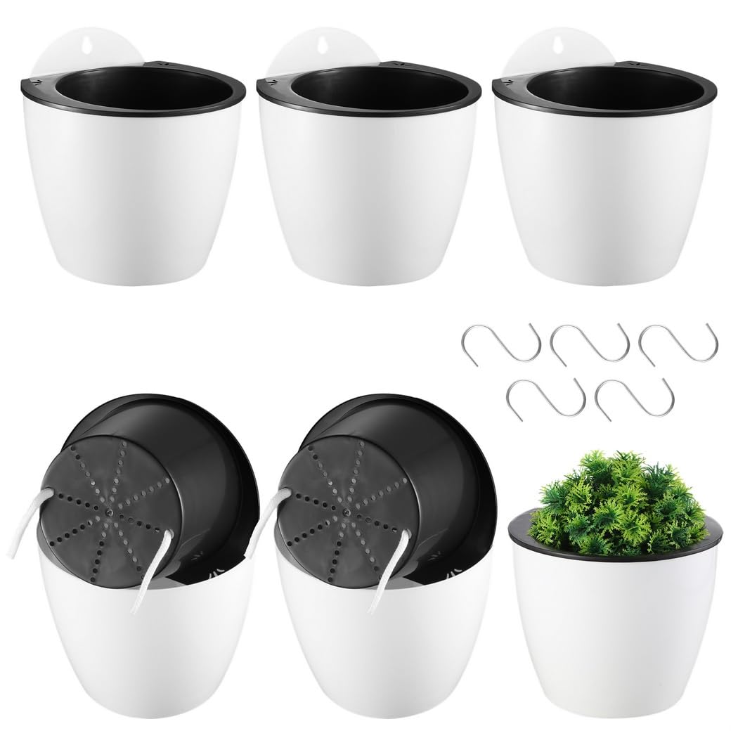 Confezione da 5 vasi da fiori autoirriganti da appendere, irrigazione automatica per giardino, balcone, ufficio, spazi interni ed esterni con ganci