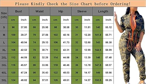 Iualxybb Women's Casual Camouflage Long Jumpsuits Drawstring Waist Zipper Jogger Pants Set One-Piece Work Out Rompers (Xl,Camo,X-Large) #TOP4