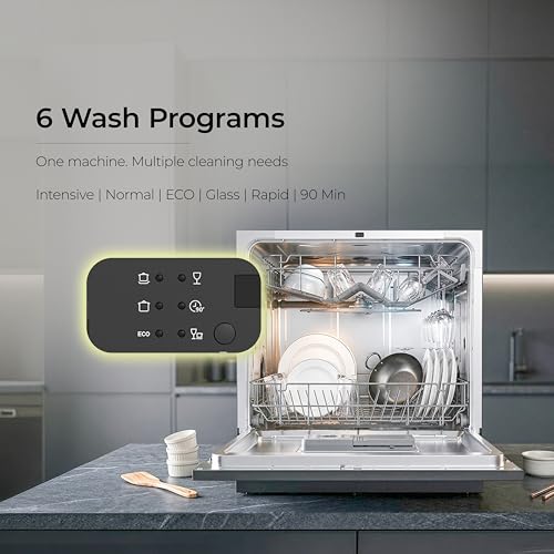 Image of Midea 8 Place Setting Countertop Dishwasher, 6 Wash Programs, Intensive Wash, Water Efficient (Portable Table Top, Compact Design, Suitable for Indian Utensils, Small Family Use)