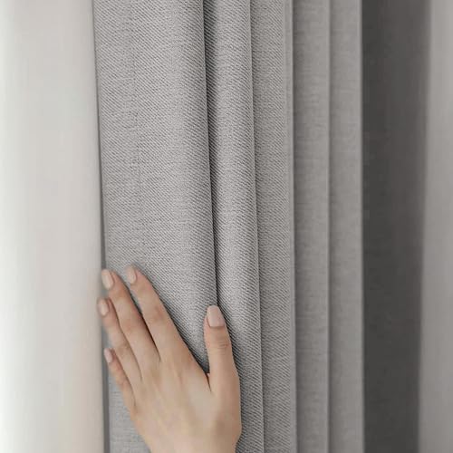 Image of LINENWALAS 100% Blackout Curtains for Window (7.5 Feet) - Set of 2 Panels, Linen Texture Complete Light Block Heavy Panels, Thermal Insulated & Noise Reducing Room Darkening Curtains (Light Grey)