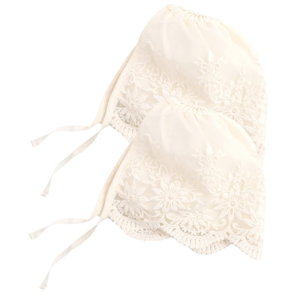SOLUSTRE 2 Pezzi Cappellini Neonata in Pizzo Beige, Morbidi e Traspiranti, per Battesimi e Cerimonie, Eleganti per Bambina